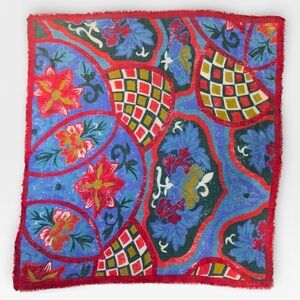 Saldarini Vintage Colorful Italian Wool Floral Patterned Scarf Shaw 36x38